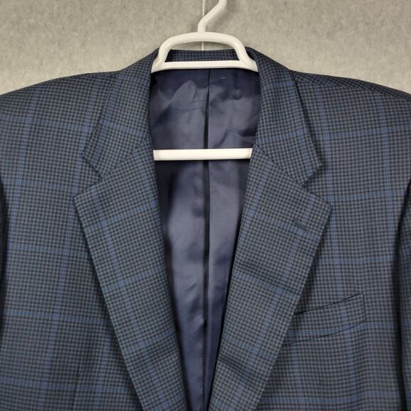 Davide Cenci 100% Wool Blue Check Rayon Lined LS Notch Suit Jacket Blazer 54R - Picture 3 of 12
